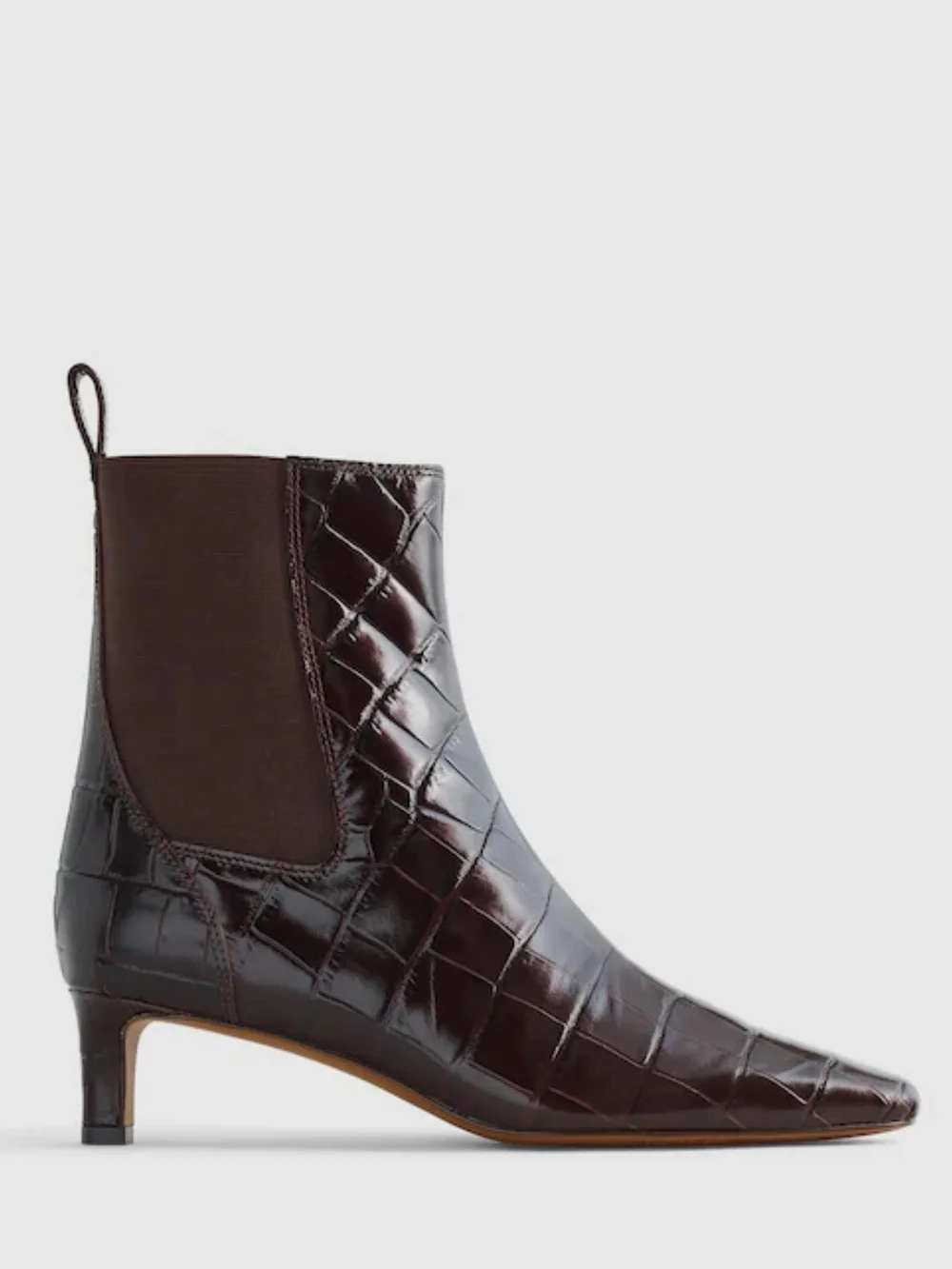 New! Madewell The Dimes Chelsea Boot in Embossed Croc Leather Coffee Bean